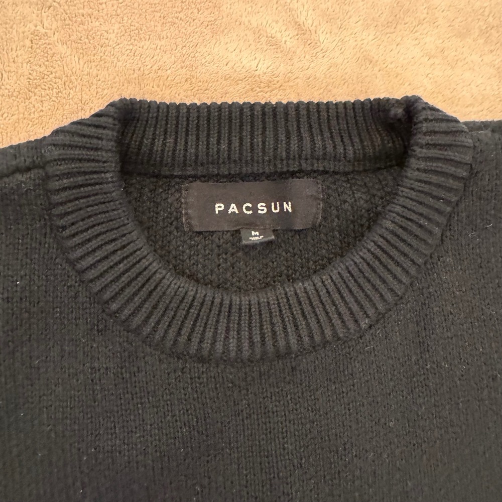 PacSun LA Oversized Crewneck Sweater Black Streetwear Retro Chic Minimalist Sz M - Picture 5 of 9